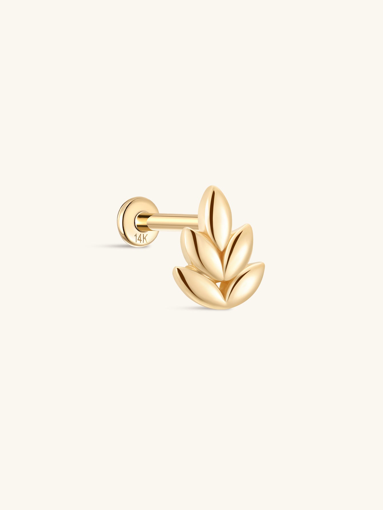 14K Solid Gold Glossy Leaves Flat Back - Kosinerjewelry