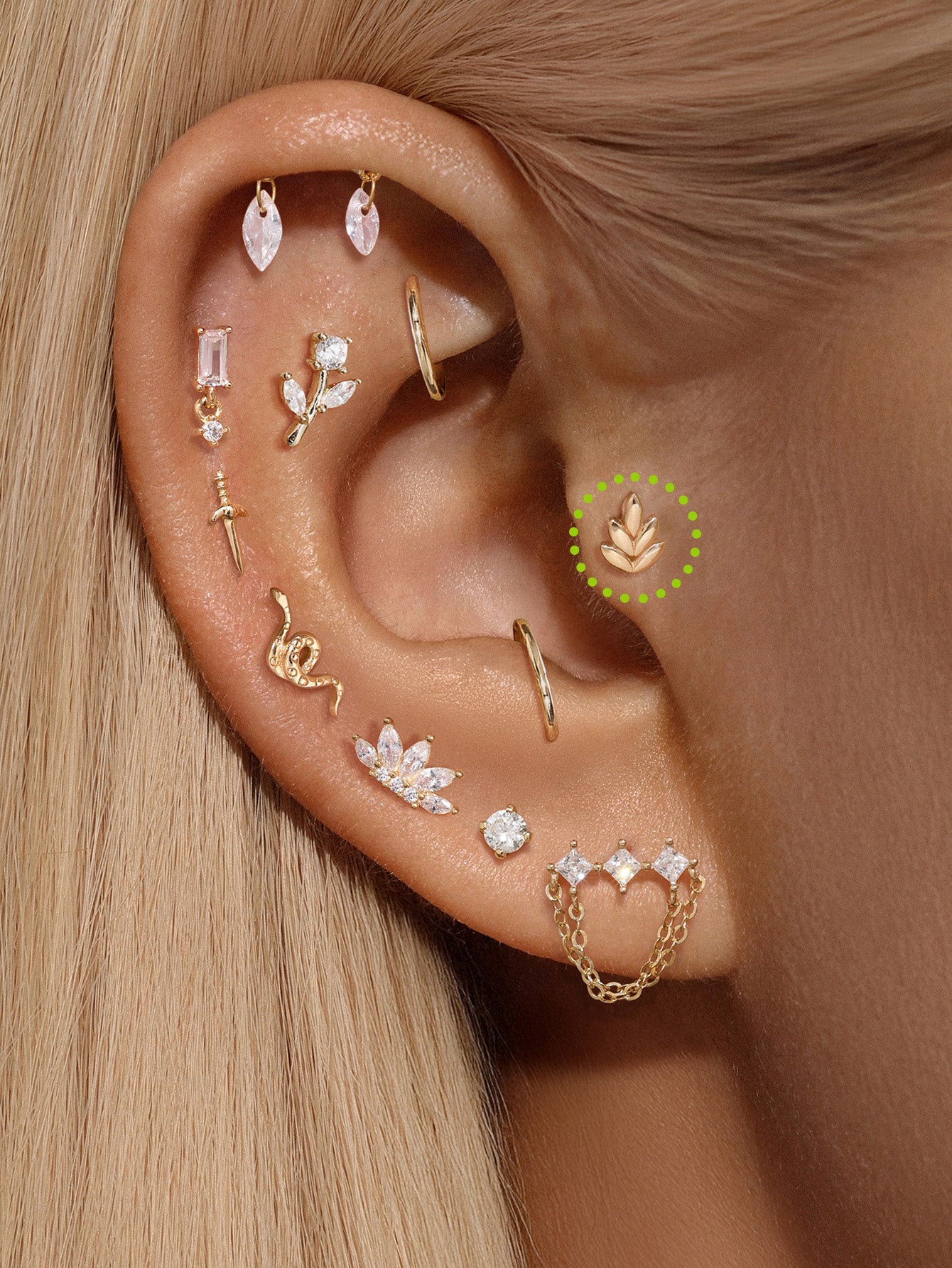 14K Solid Gold Glossy Leaves Flat Back - Kosinerjewelry