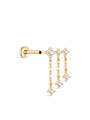 14K Solid Gold Multi-diamond Tassel Dhain Ear Piercing Stud - Kosinerjewelry