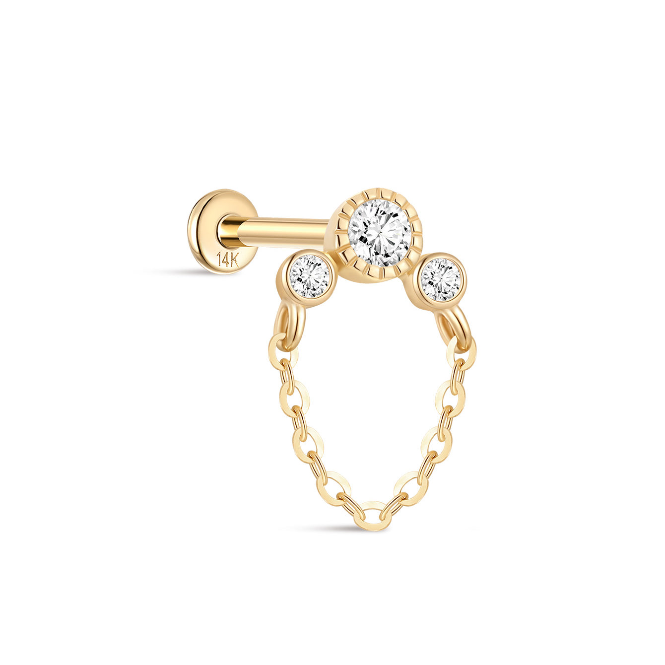 14K Solid Gold Round Tassel Ear Piercing Stud - Kosinerjewelry