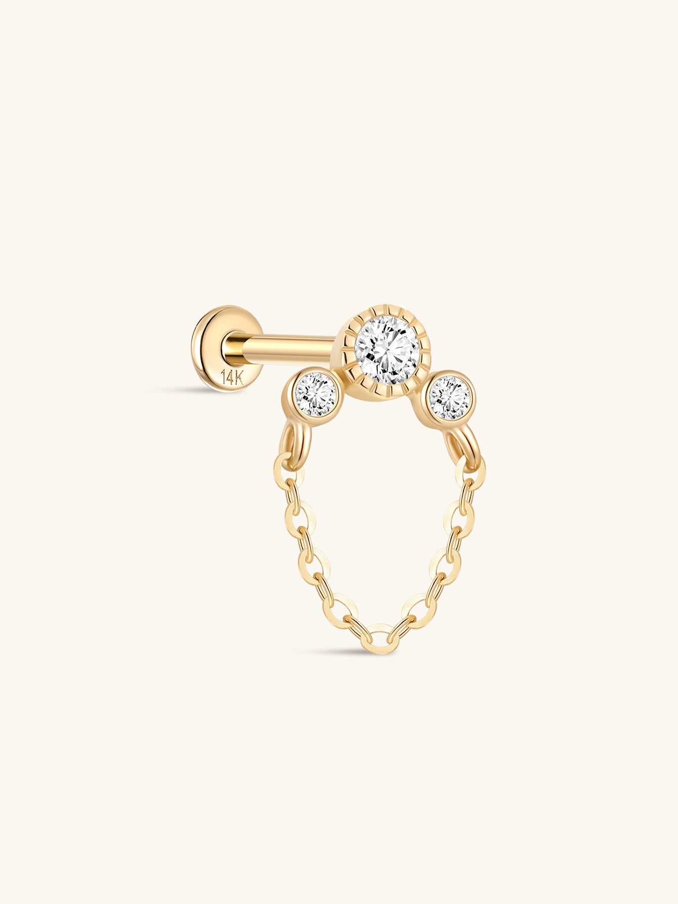 14K Solid Gold Round Tassel Ear Piercing Stud - Kosinerjewelry