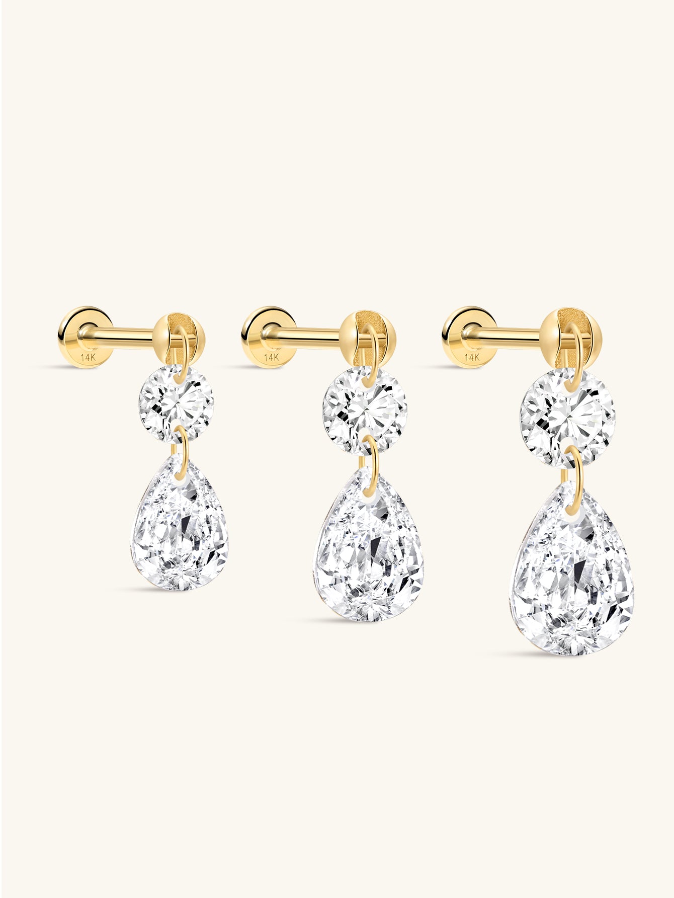 14K Solid Gold Water Drop Flatback