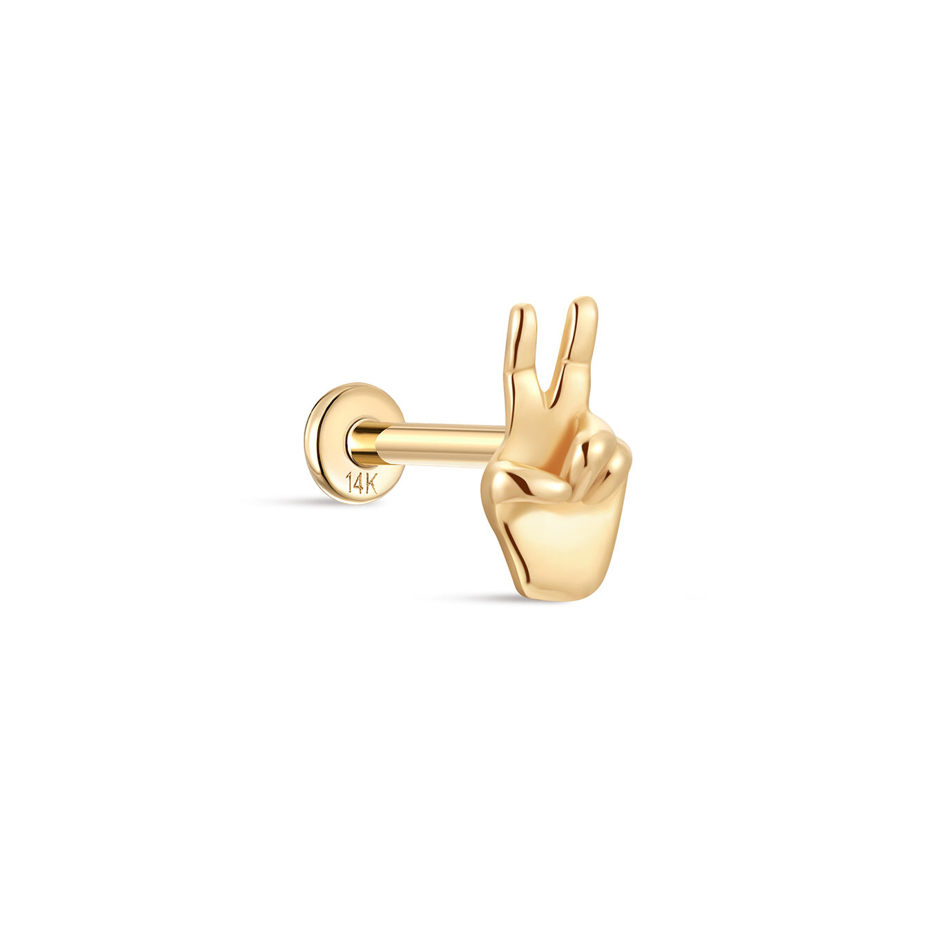 14K Solid Two Fingers Ear Piercing Stud - Kosinerjewelry