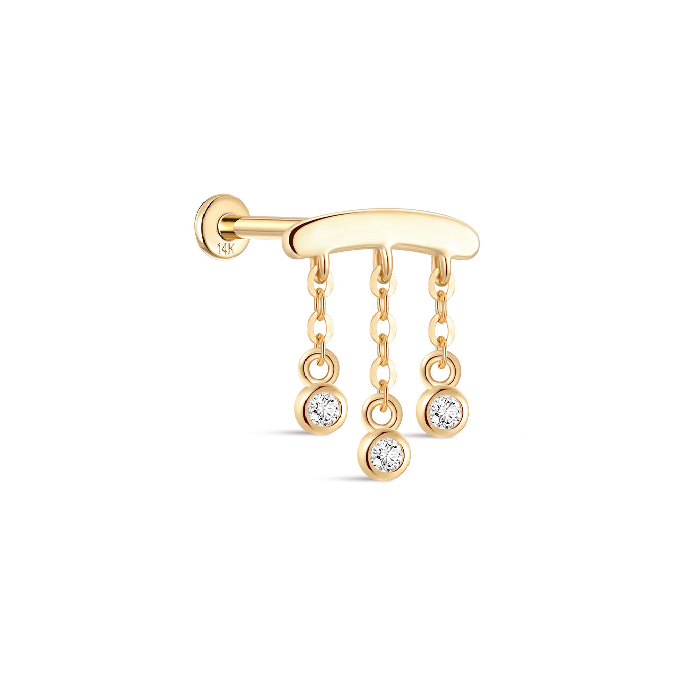 14K Solid Gold Tassel Chain Ear Piercing Stud - Kosinerjewelry