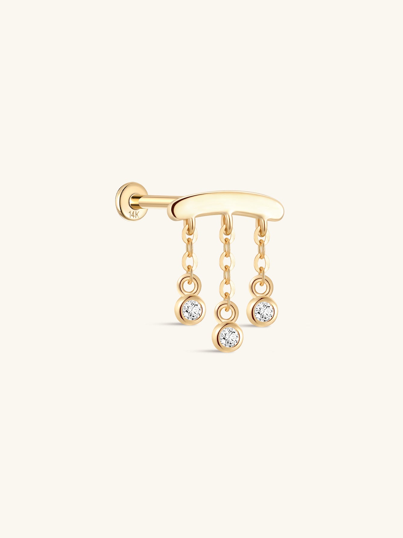 14K Solid Gold Tassel Chain Ear Piercing Stud - Kosinerjewelry