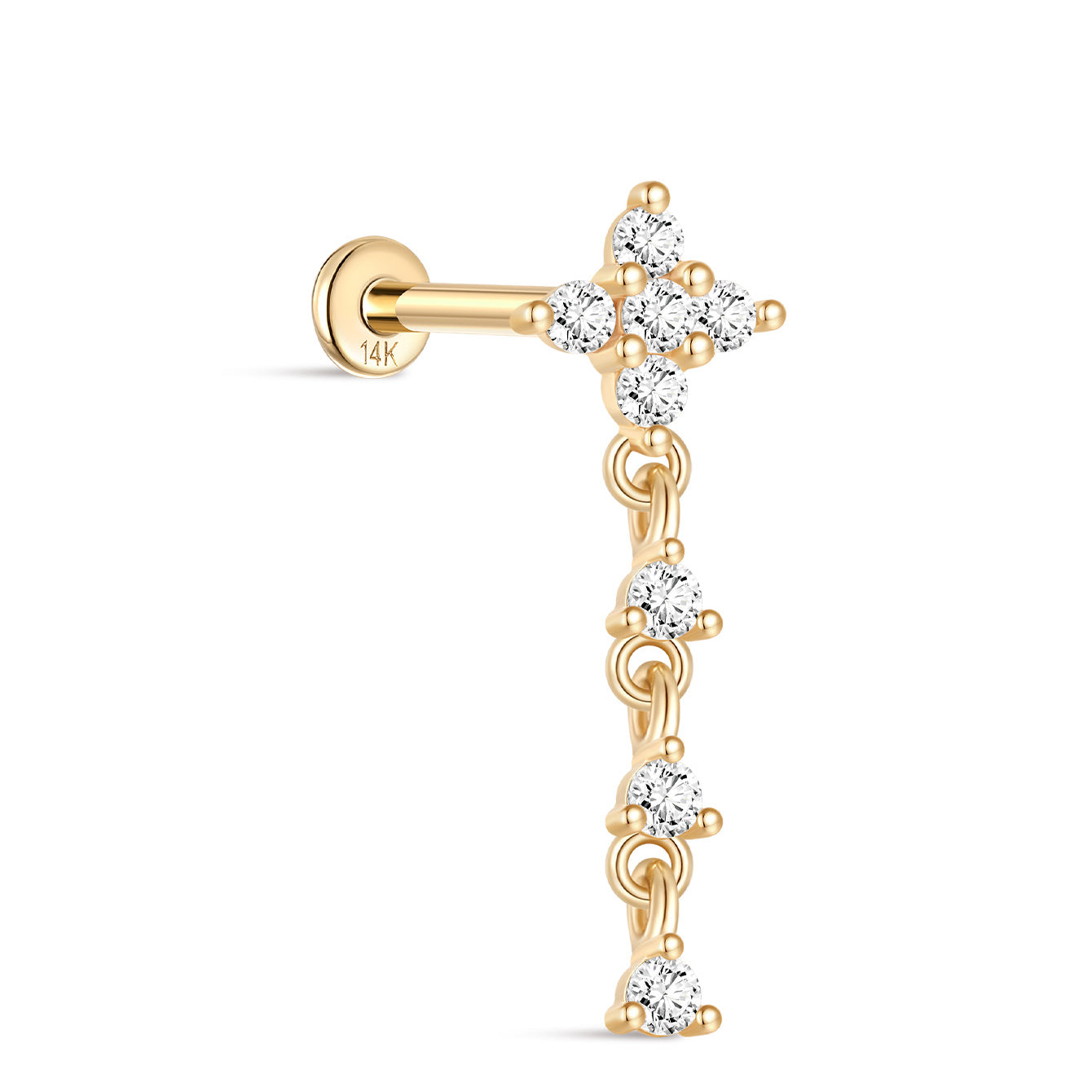 kosiner jewelry 14k Solid Gold Four - petaled Flower Ear Piercing Stud