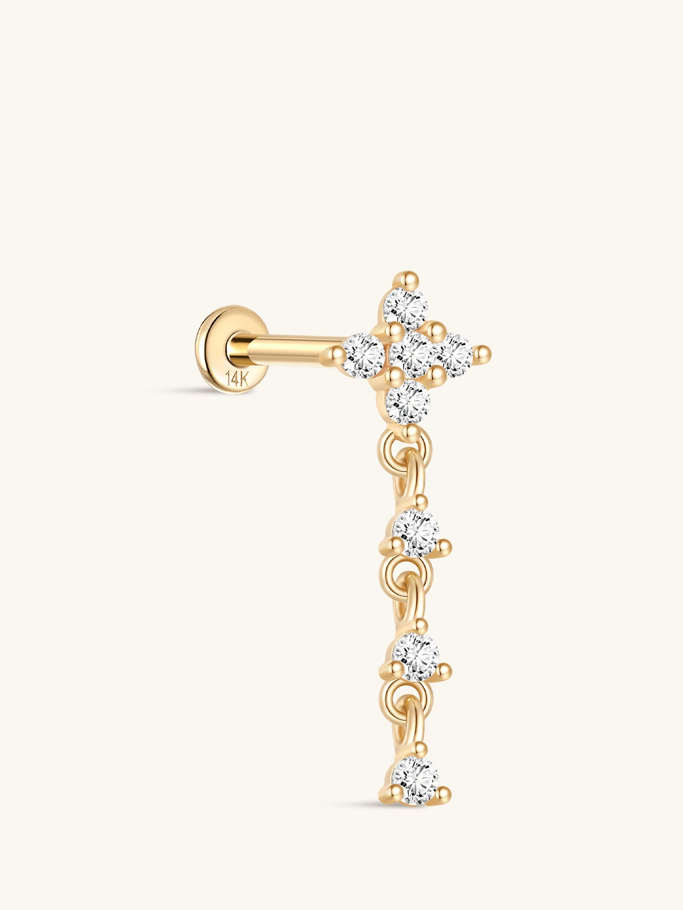 kosiner jewelry 14k Solid Gold Four - petaled Flower Ear Piercing Stud