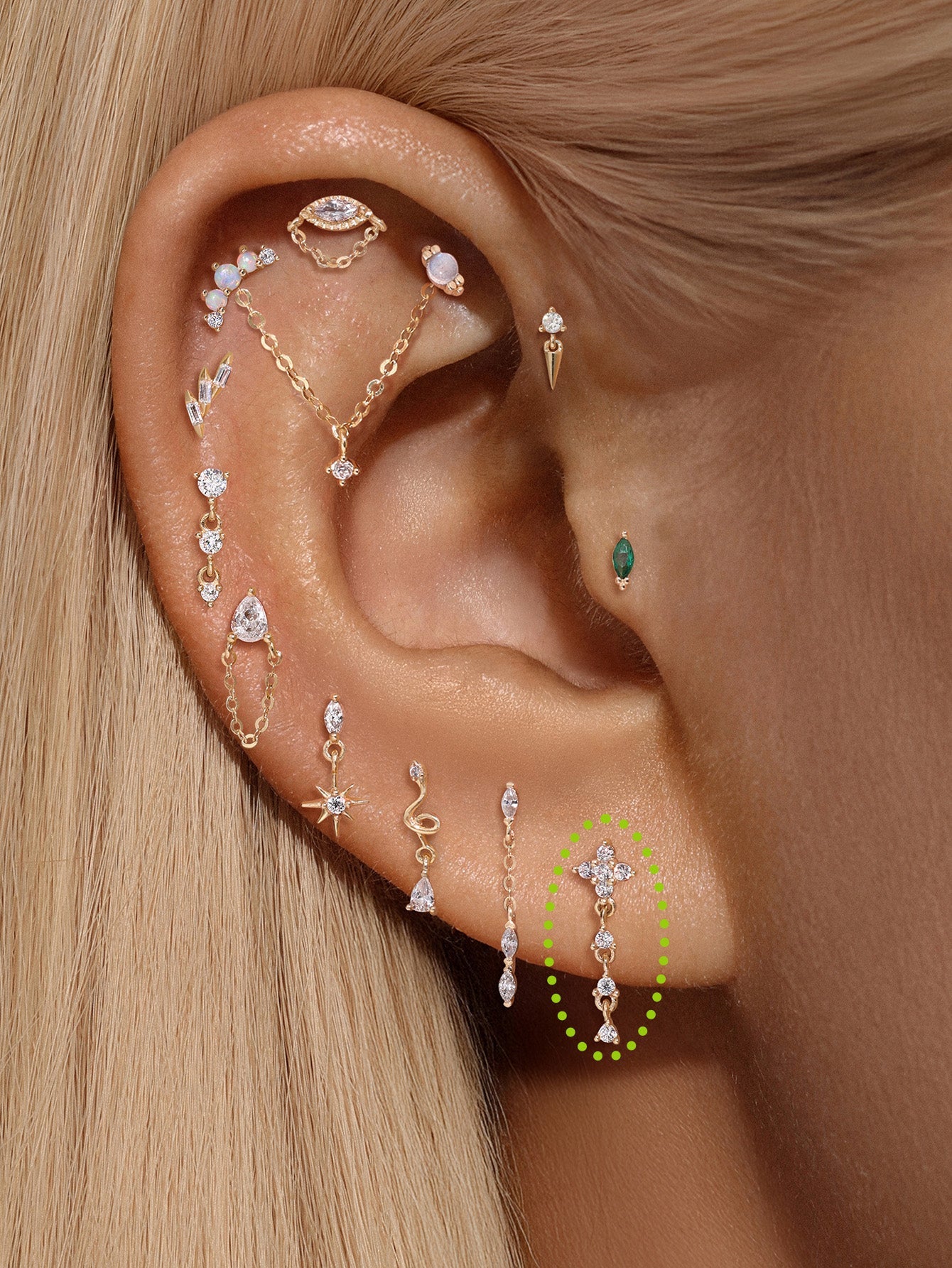 kosiner jewelry 14k Solid Gold Four - petaled Flower Ear Piercing Stud