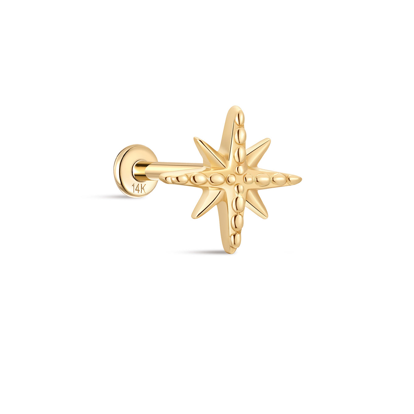 14K Solid Eight Pointed Star Ear Piercing Stud - Kosinerjewelry