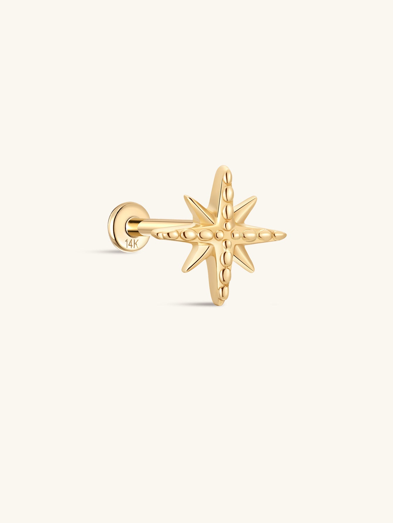 14K Solid Eight Pointed Star Ear Piercing Stud - Kosinerjewelry
