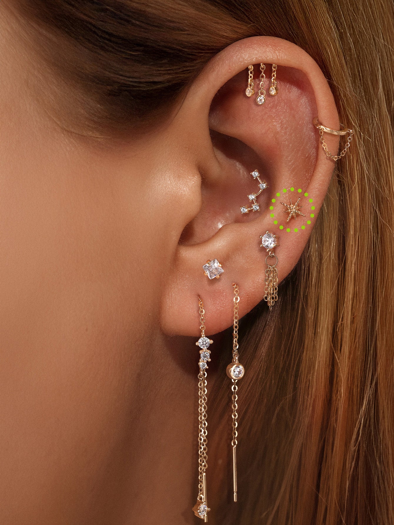 14K Solid Eight Pointed Star Ear Piercing Stud - Kosinerjewelry