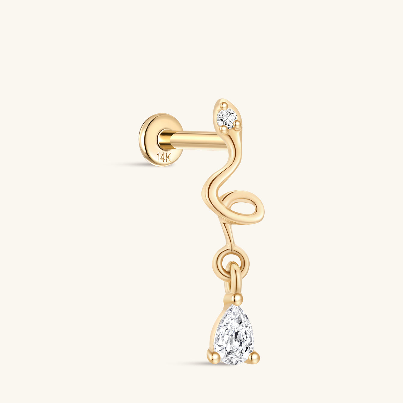 kosiner jewelry 14k Solid Gold Small Snake Ear Piercing Stud