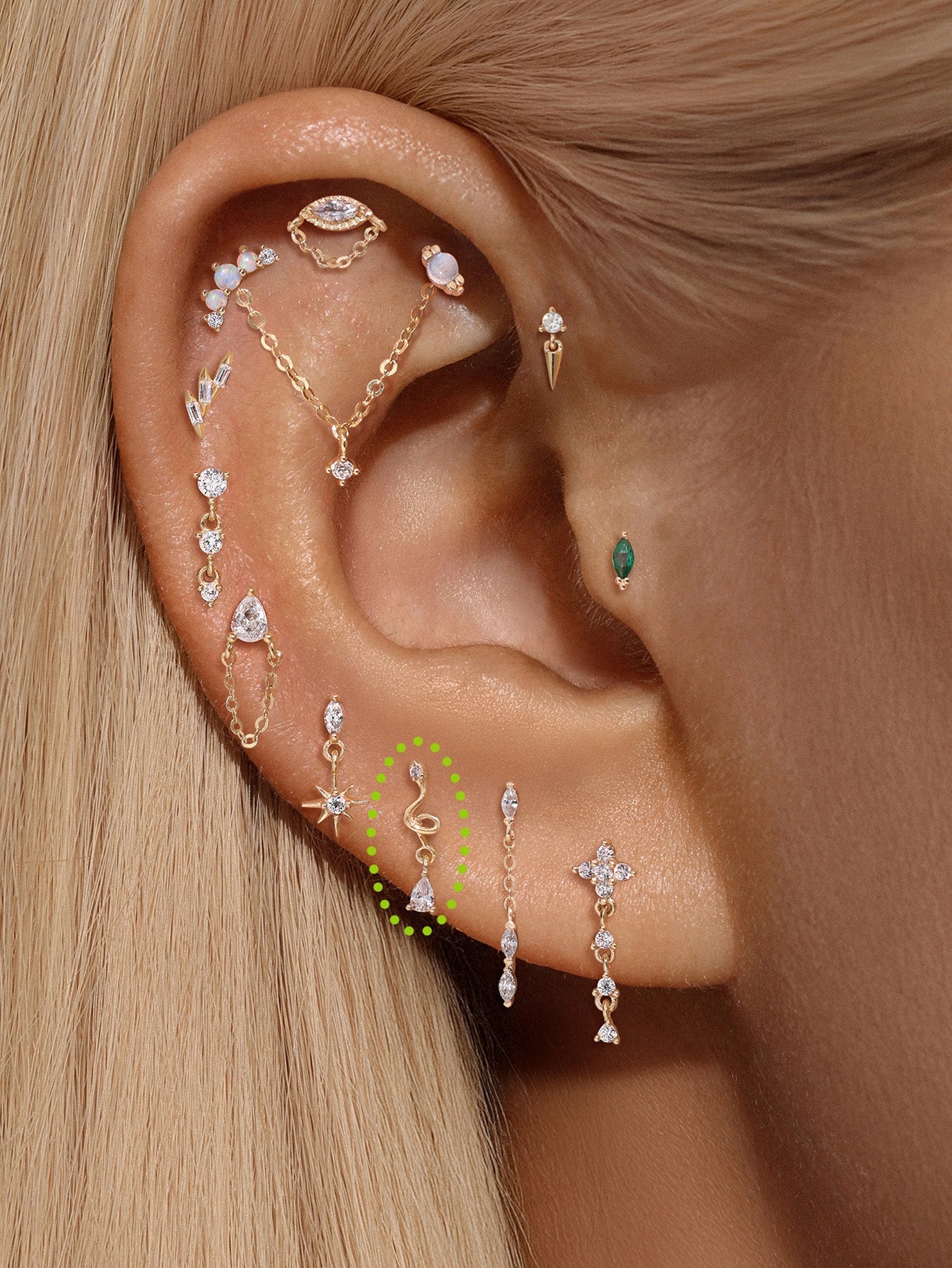 kosiner jewelry 14k Solid Gold Small Snake Ear Piercing Stud