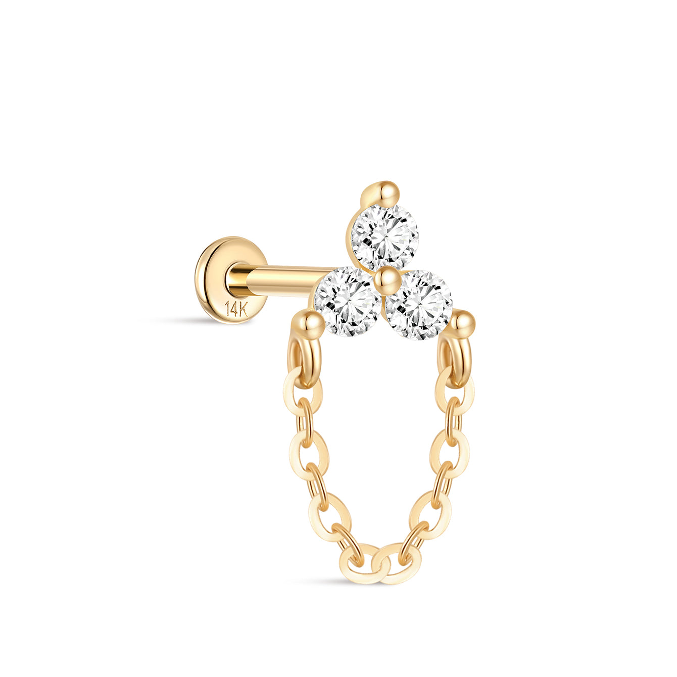 kosiner jewelry 14k Solid Gold Clover Ear Piercing Stud