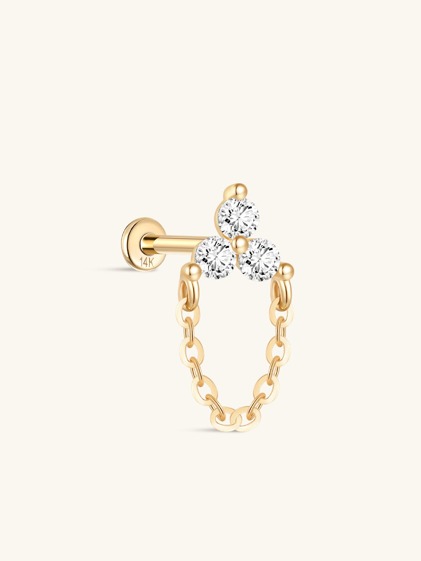 kosiner jewelry 14k Solid Gold Clover Ear Piercing Stud