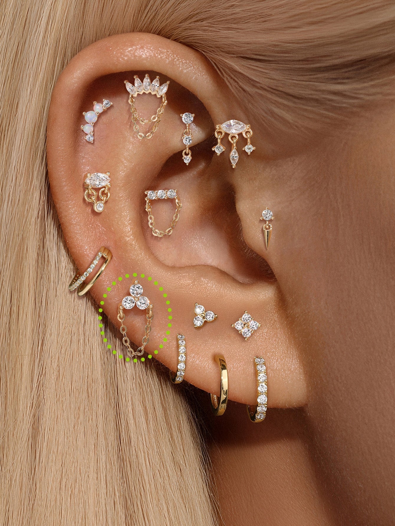 kosiner jewelry 14k Solid Gold Clover Ear Piercing Stud