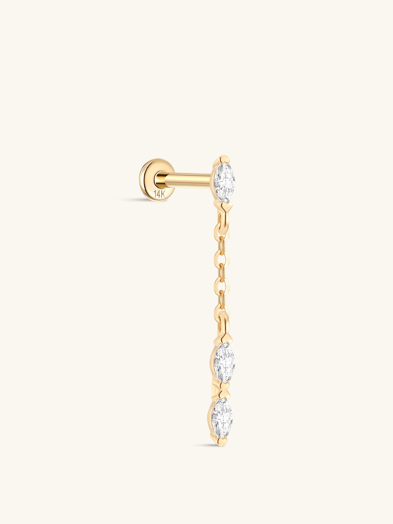 kosiner jewelry 14k Solid Gold Marquise Flat Back Stud Earrings