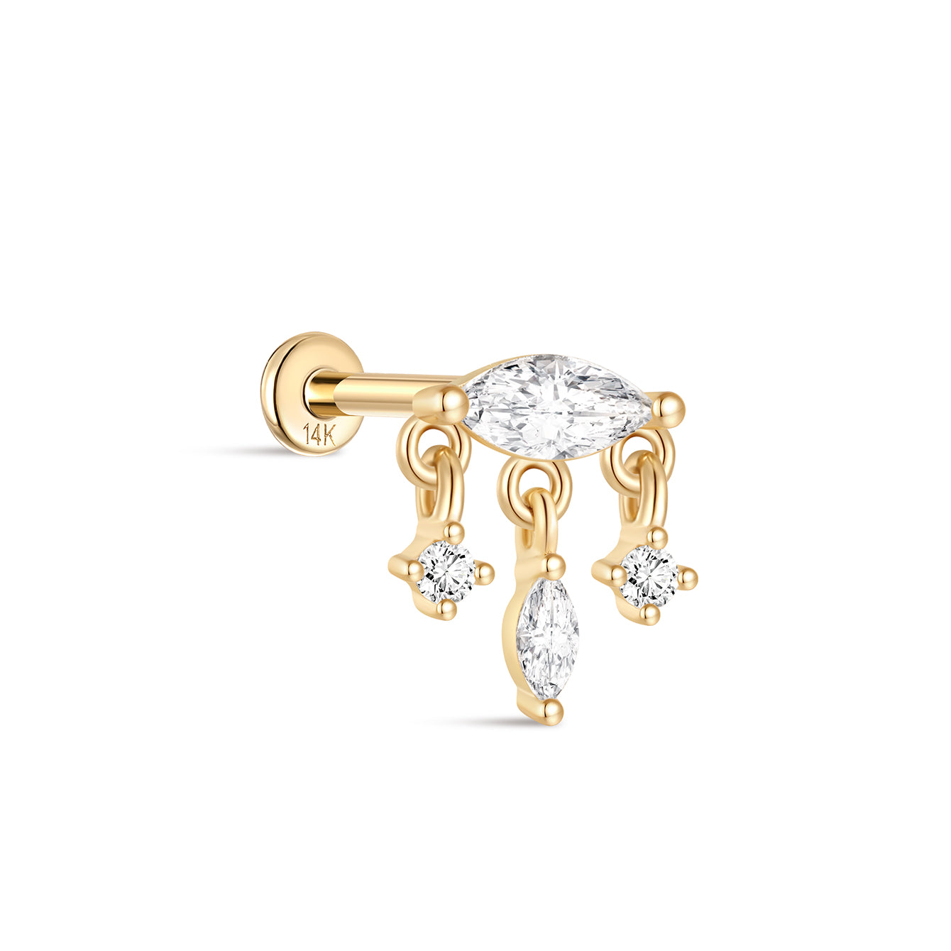 kosiner jewelry 14k Solid Gold Marquise Flat Back Ear Piercing Stud