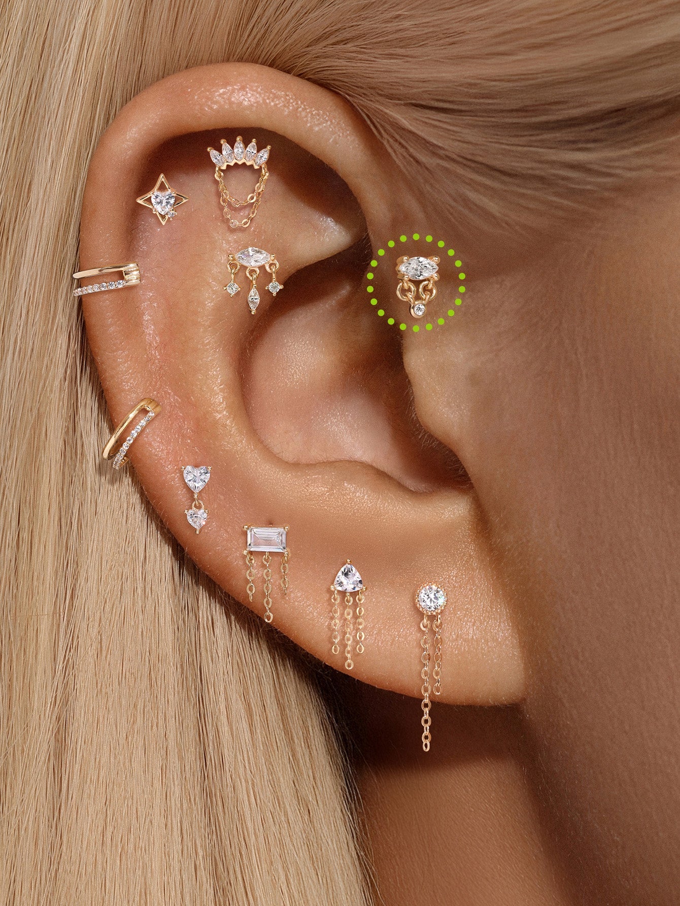 kosiner jewelry 14k Solid Gold Marquise Tassel Flatback Ear Piercing Stud