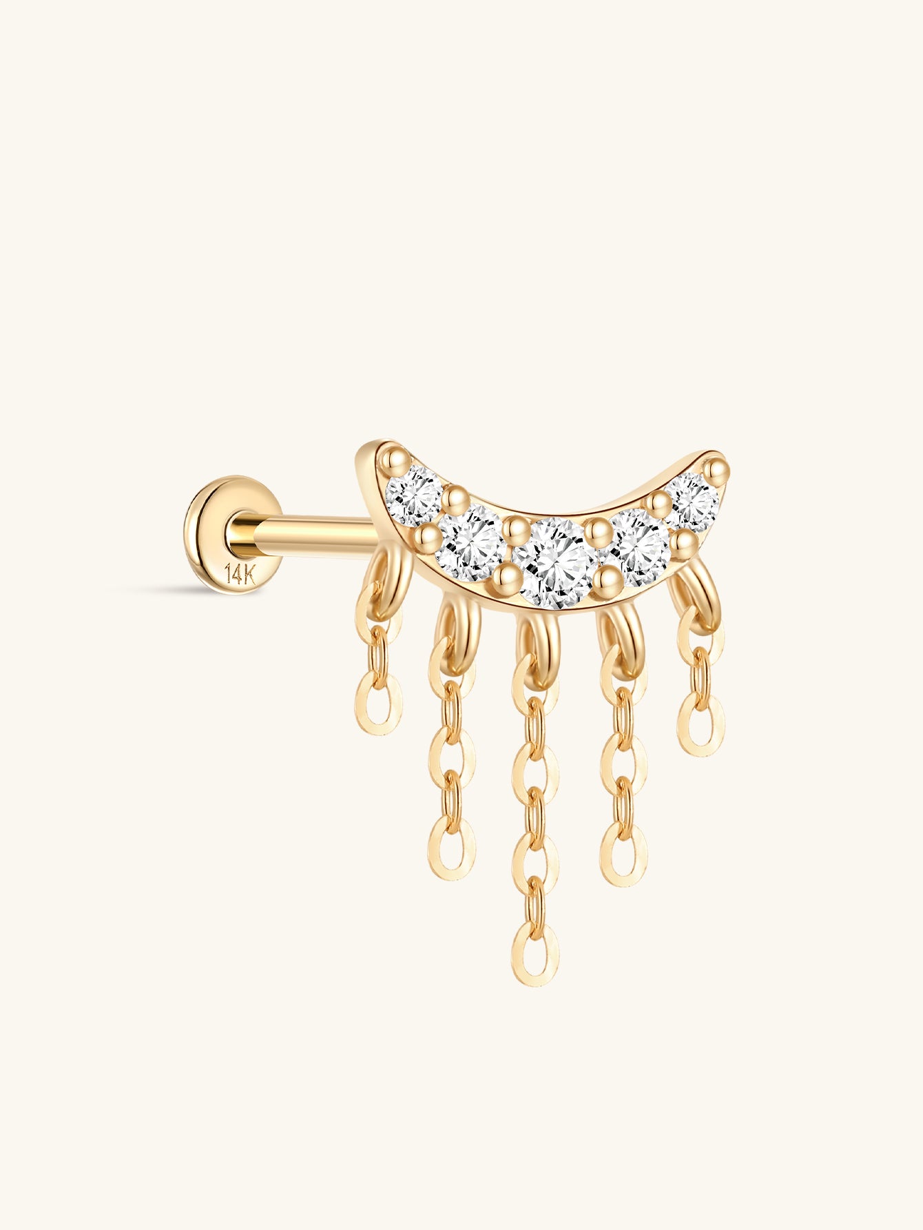 kosiner jewelry 14k Solid Gold Crescent - shaped Tassel Flatback Ear Piercing Stud