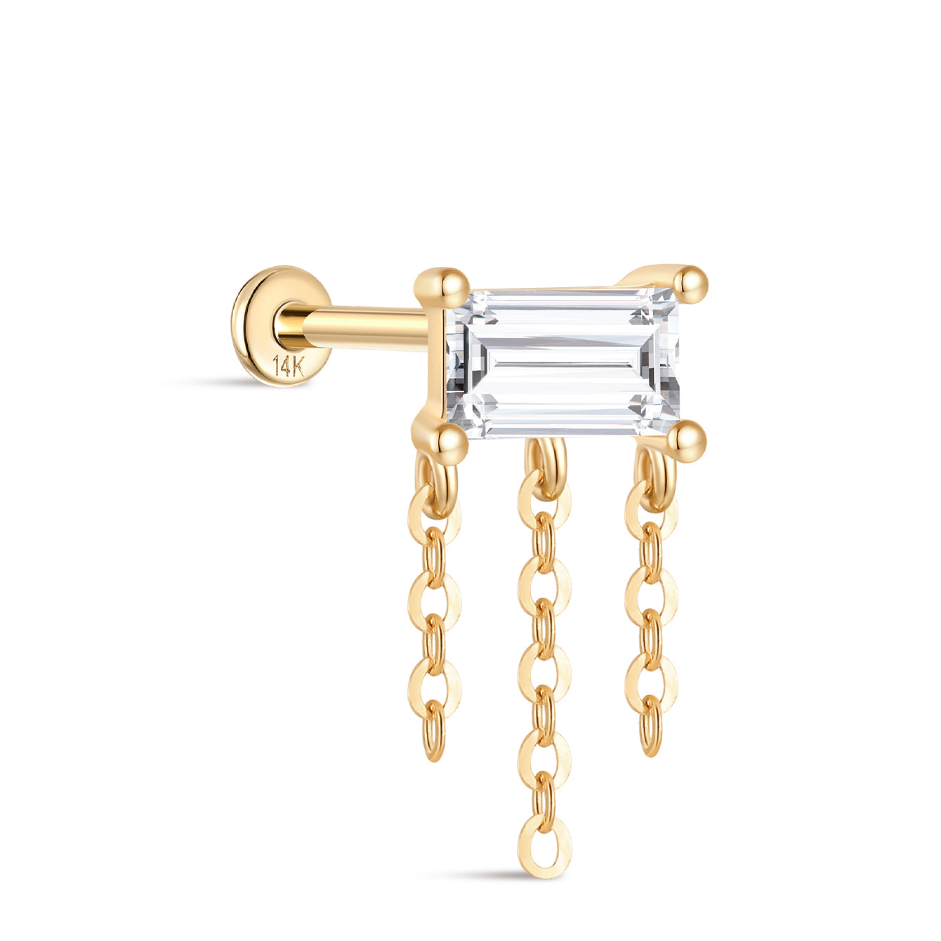 kosiner jewelry 14k Solid Gold Rectangular Tassel Flatback Ear Piercing Stud