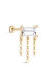 kosiner gioielli in oro massiccio 14k con nappa rettangolare con retro piatto per piercing all'orecchio