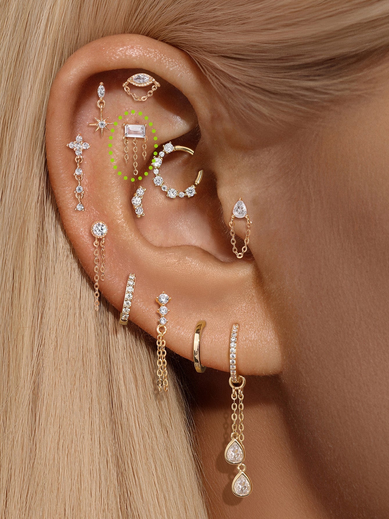 kosiner jewelry 14k Solid Gold Rectangular Tassel Flatback Ear Piercing Stud