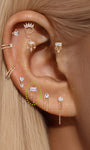 kosiner gioielli in oro massiccio 14k con nappa rettangolare con retro piatto per piercing all'orecchio