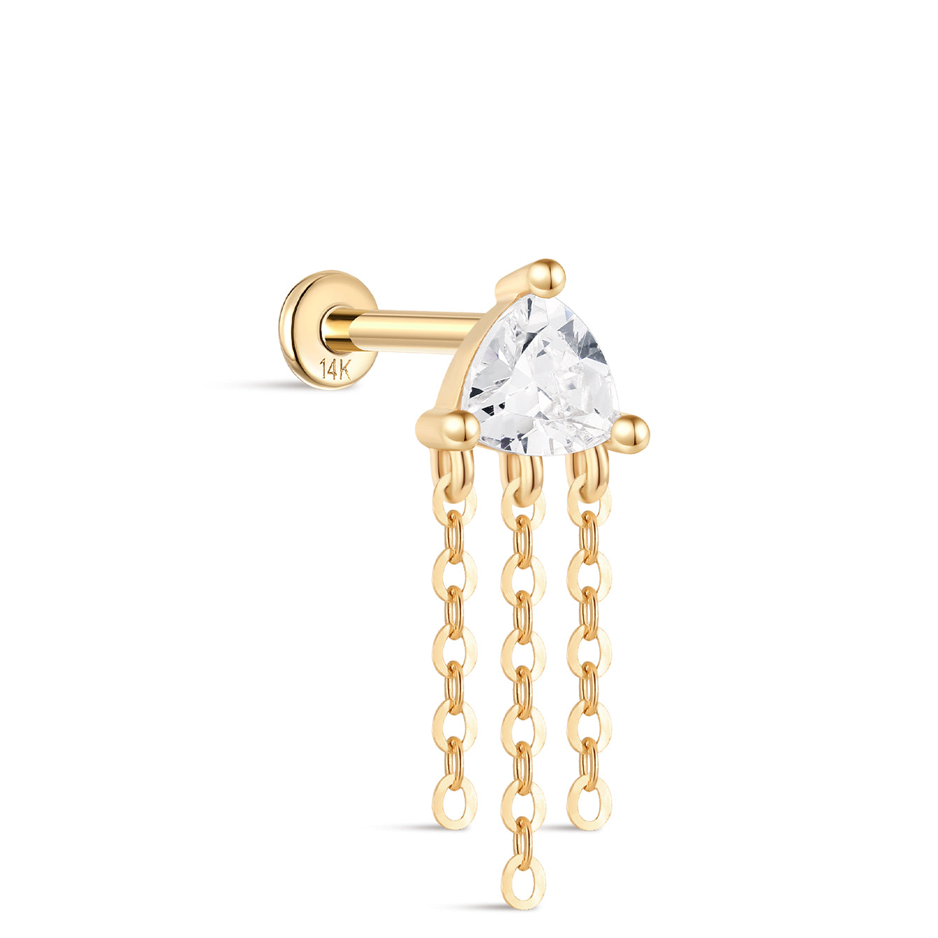 kosiner jewelry 14k Solid Gold Triangular Fringe Flatback Ear Piercing Stud