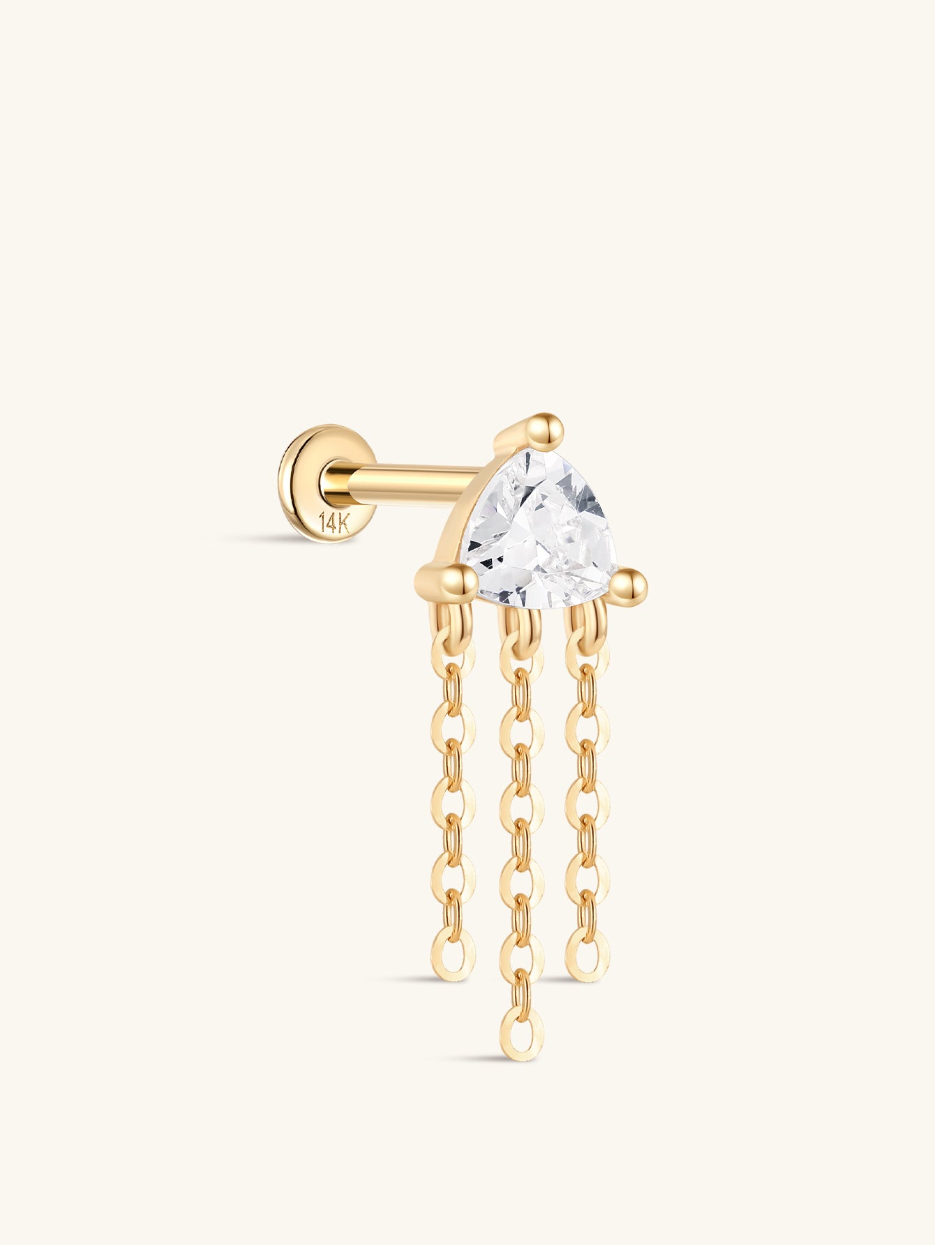 kosiner jewelry 14k Solid Gold Triangular Fringe Flatback Ear Piercing Stud