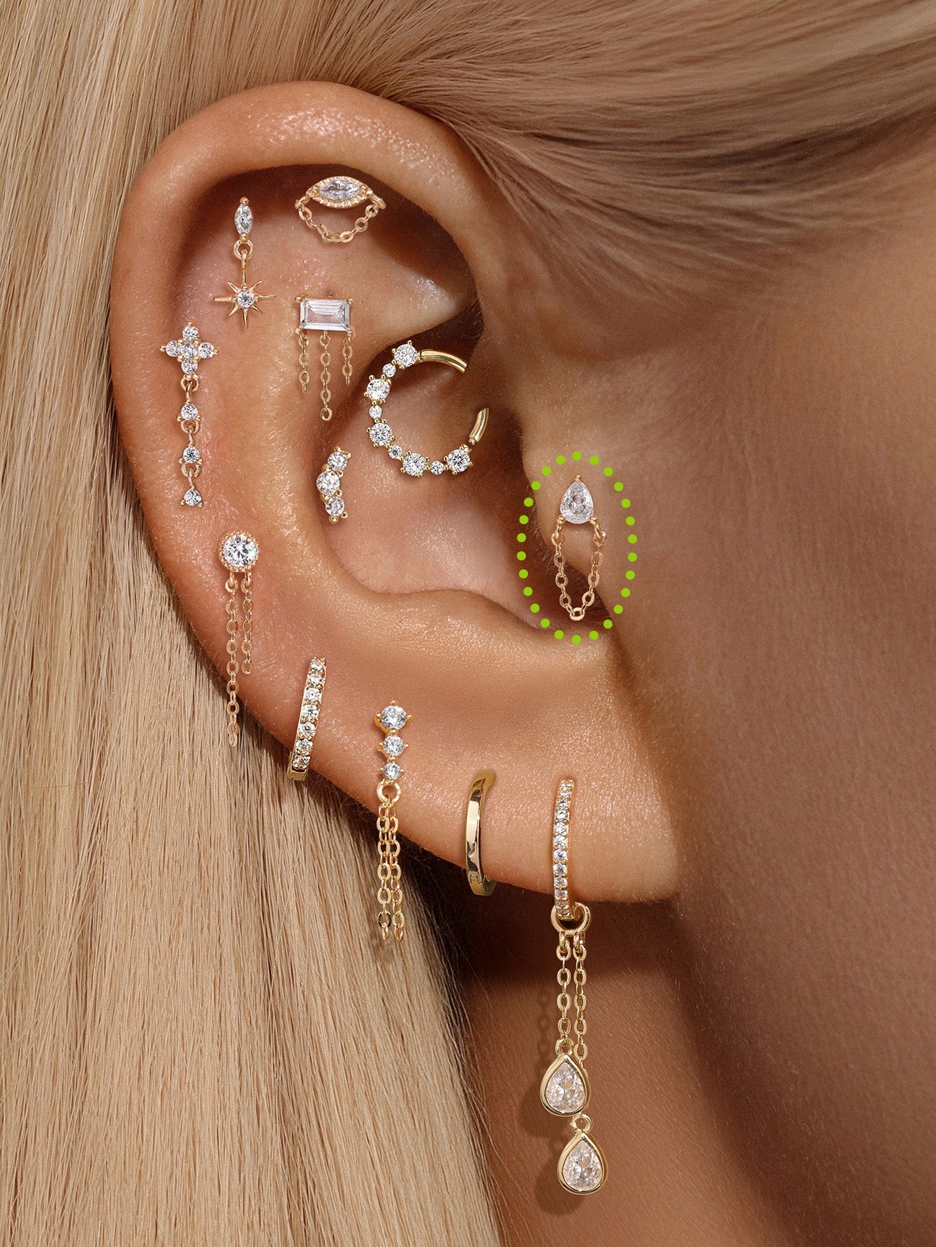 kosiner jewelry 14k Solid Gold Crystal Dewdrop Tassel Stud