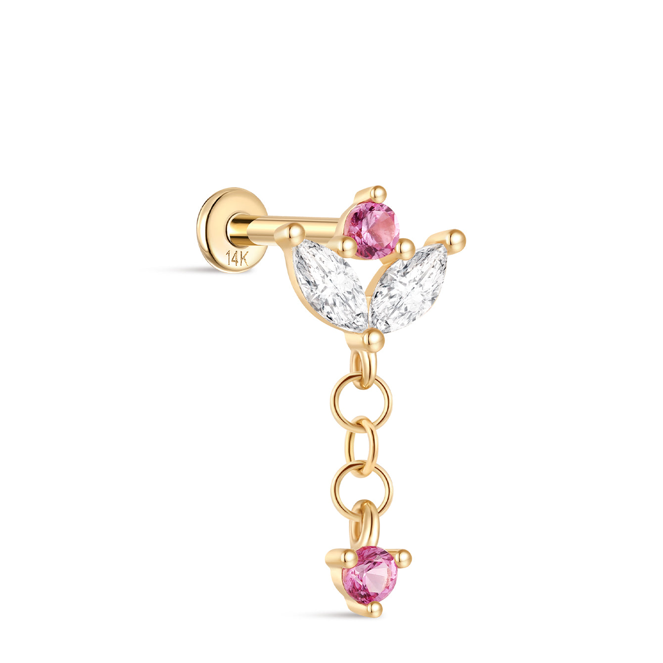 kosiner jewelry 14k Solid Gold Marquise Tassel Piercing Flatback Stud