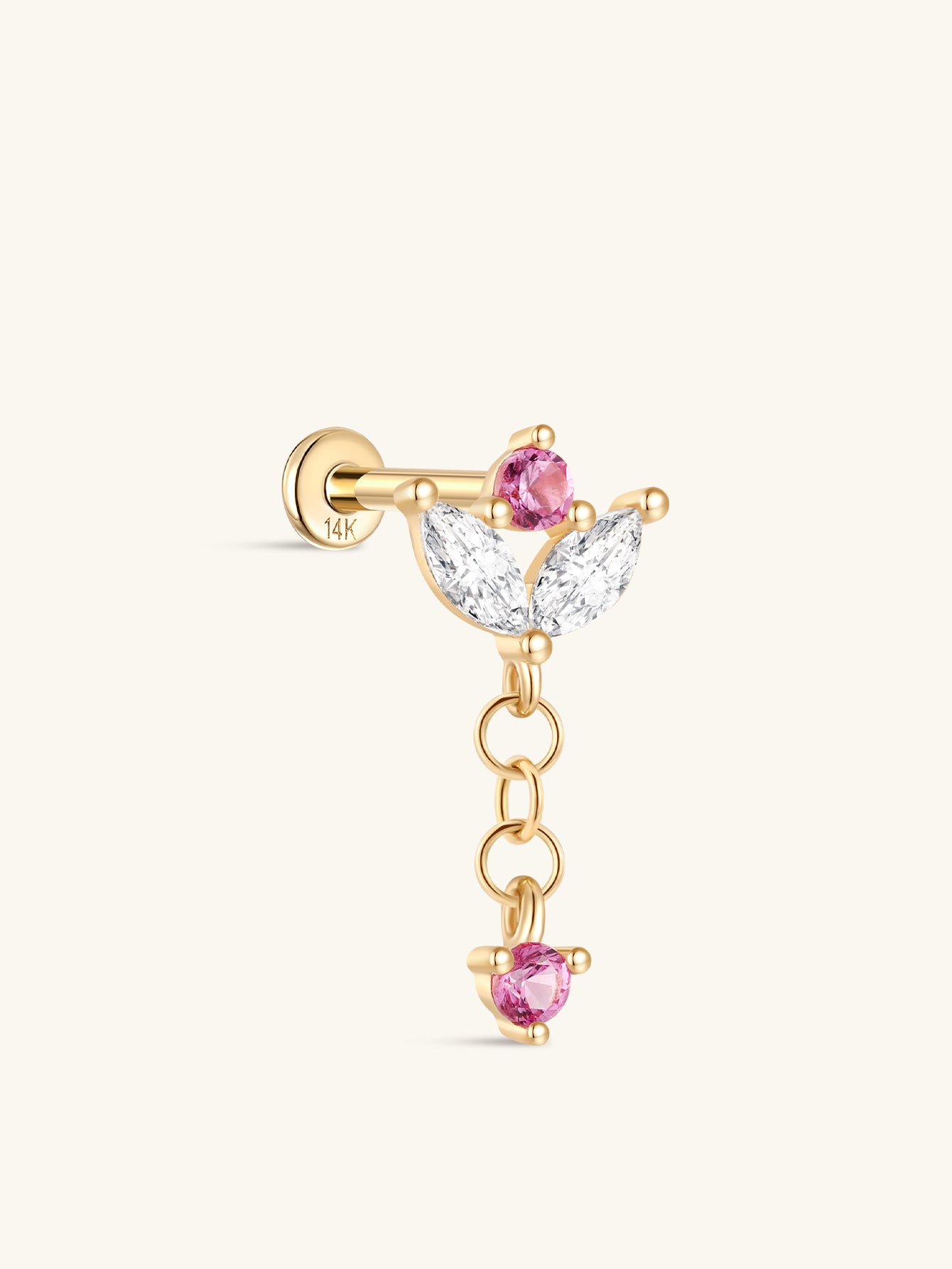 kosiner jewelry 14k Solid Gold Marquise Tassel Piercing Flatback Stud