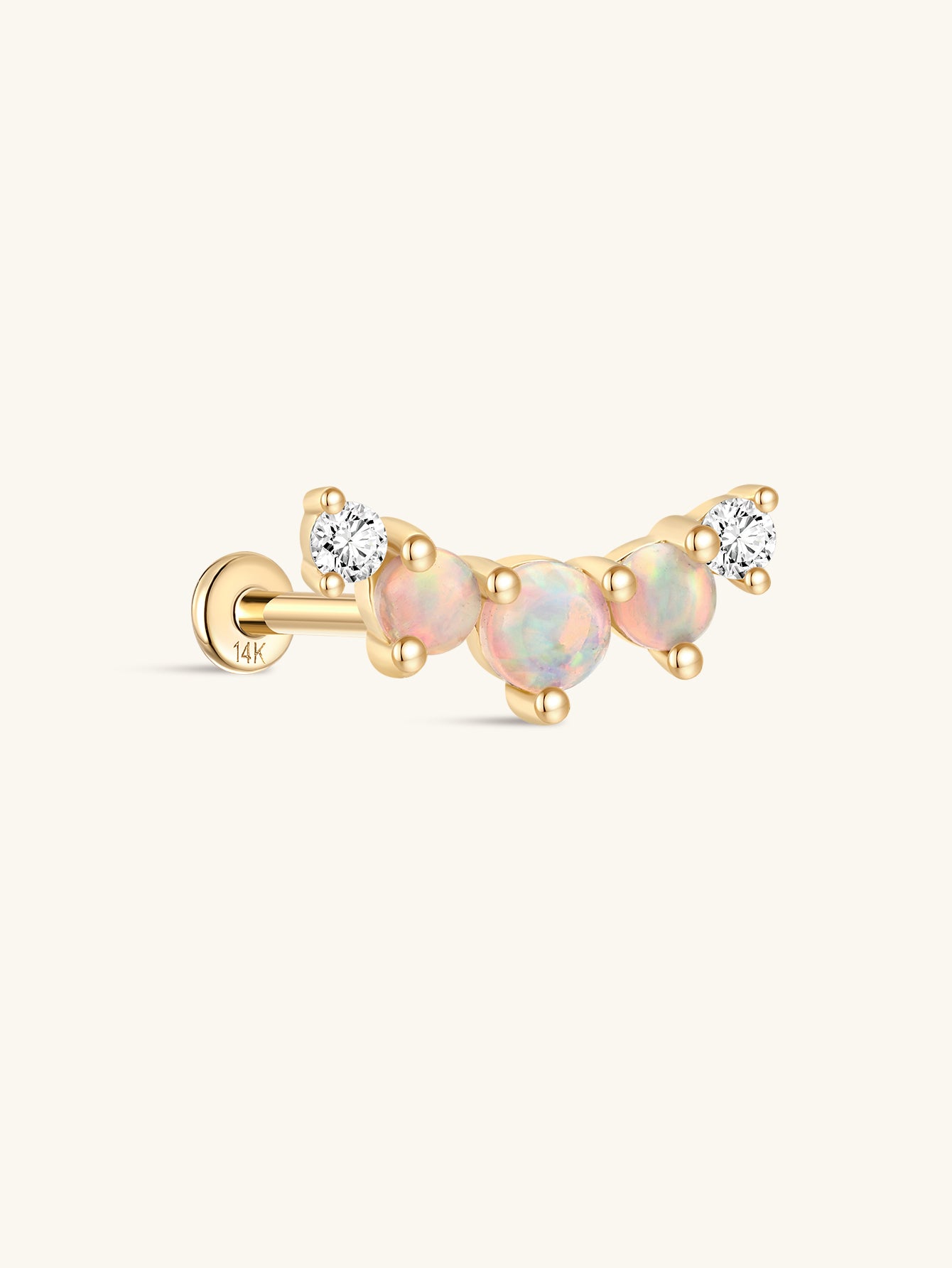 Kosiner 14K Solid Gold Prong - Set Classic Opal Stud Earrings