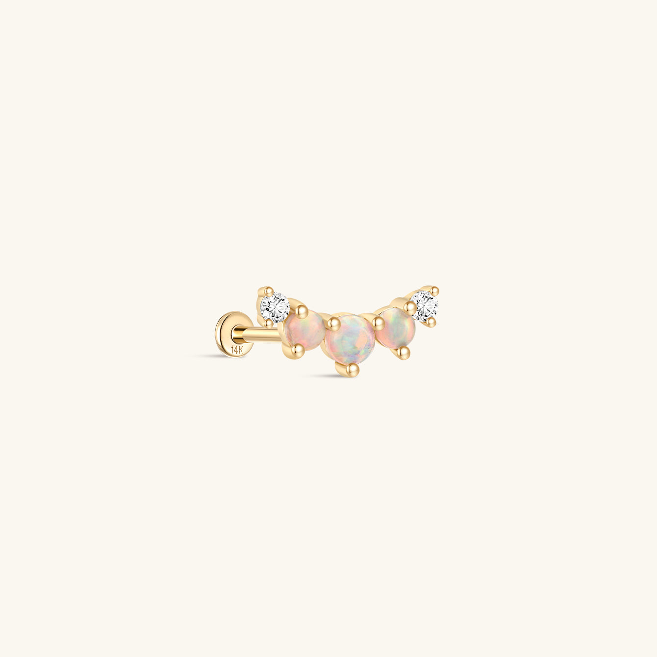 KOSINER 14K solid gold flat back stud featuring an elegant opal cluster design, highlighted by delicate Cubic Zirconia for a refined sparkle.