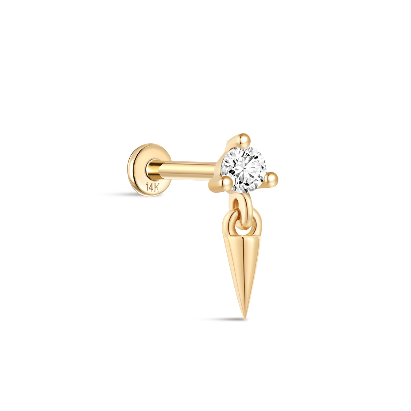 kosiner jewelry 14K Solid Gold Solitaire Sparkle Rivet Flatback Stud