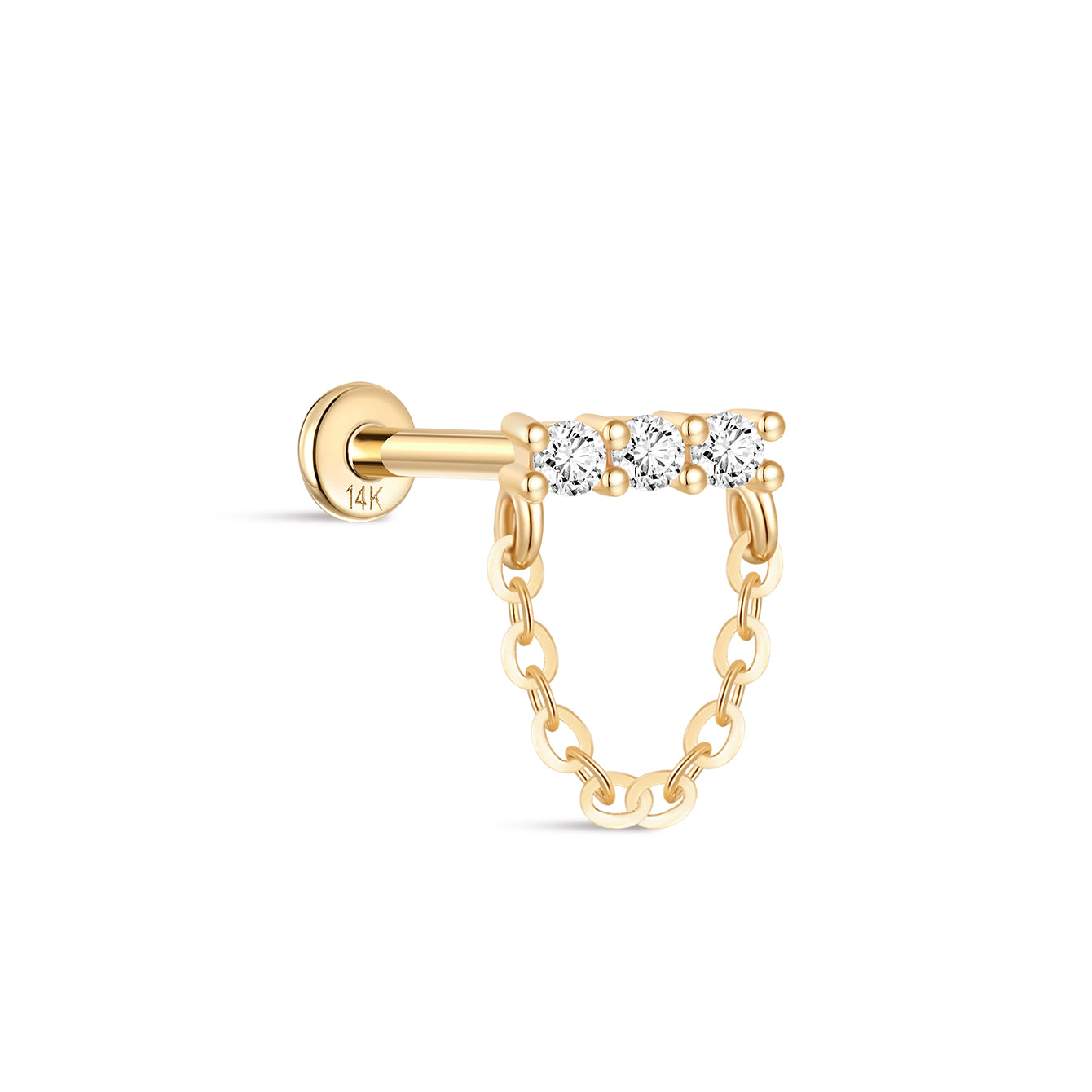 kosiner jewelry 14K Solid Gold Single Row CZ Tassel Flatback Stud