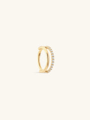 KOSINER 14K Solid Gold Delicate Double-Layer Hoop earrings featuring Ultra Shine AAAAA Cubic Zirconia Crystal, waterproof and tarnish-proof design.