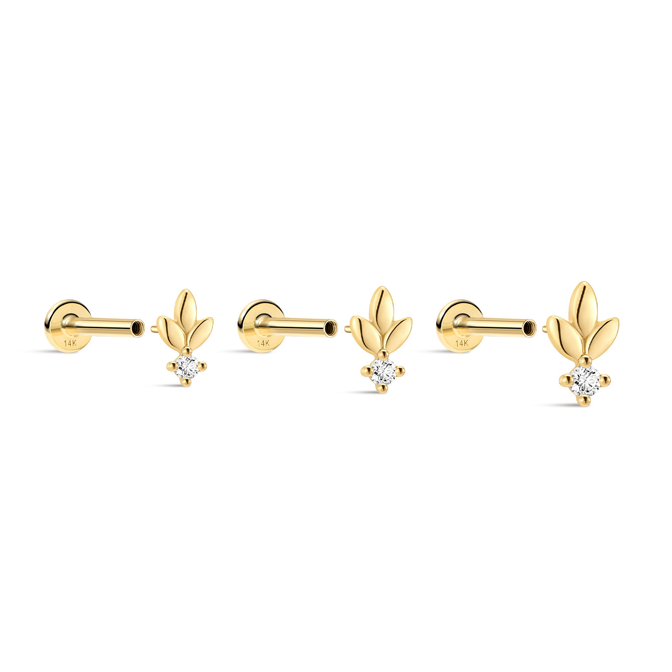 14k massief bladgoud oorpiercing Stud