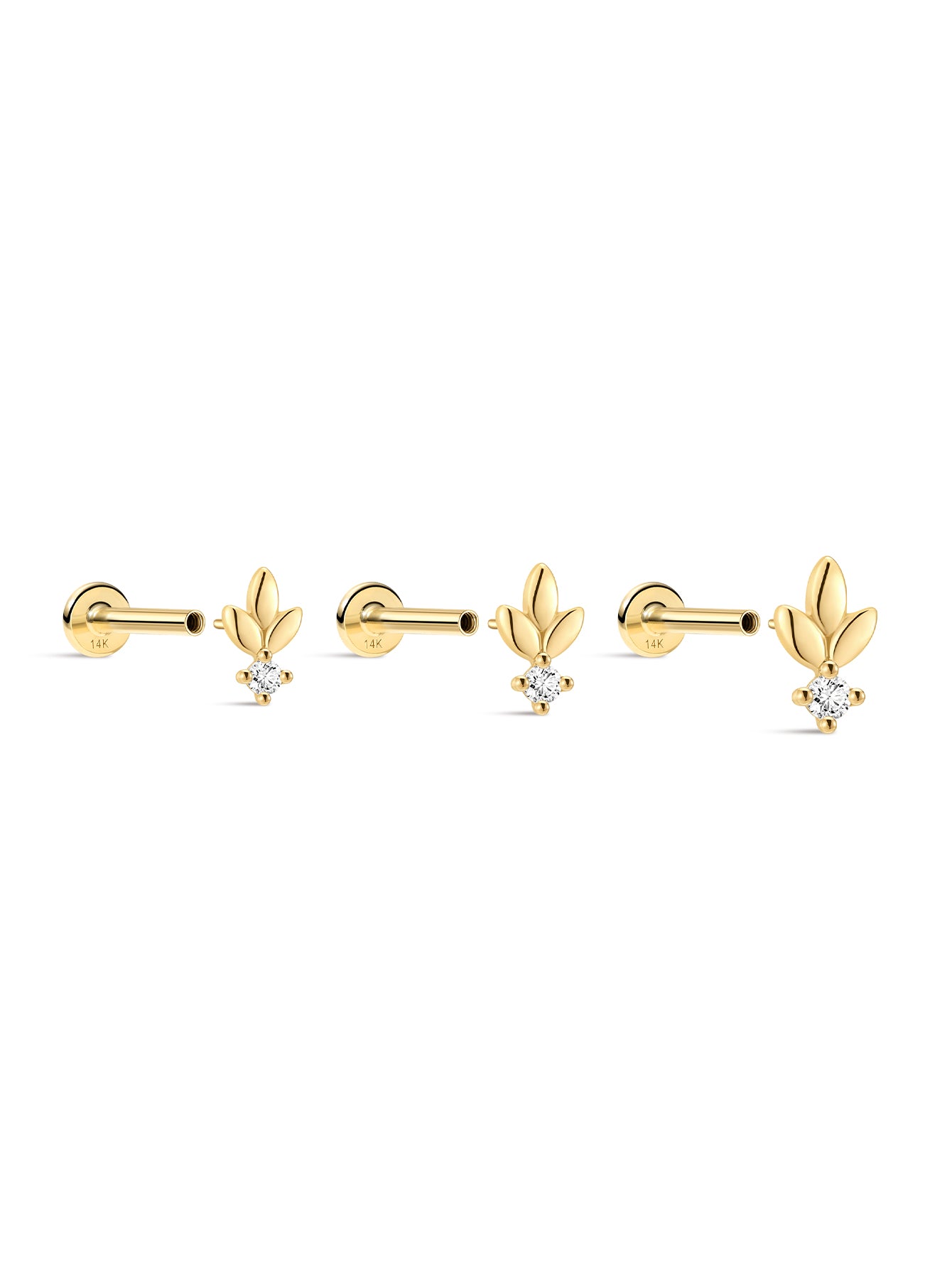 14k massief bladgoud oorpiercing Stud