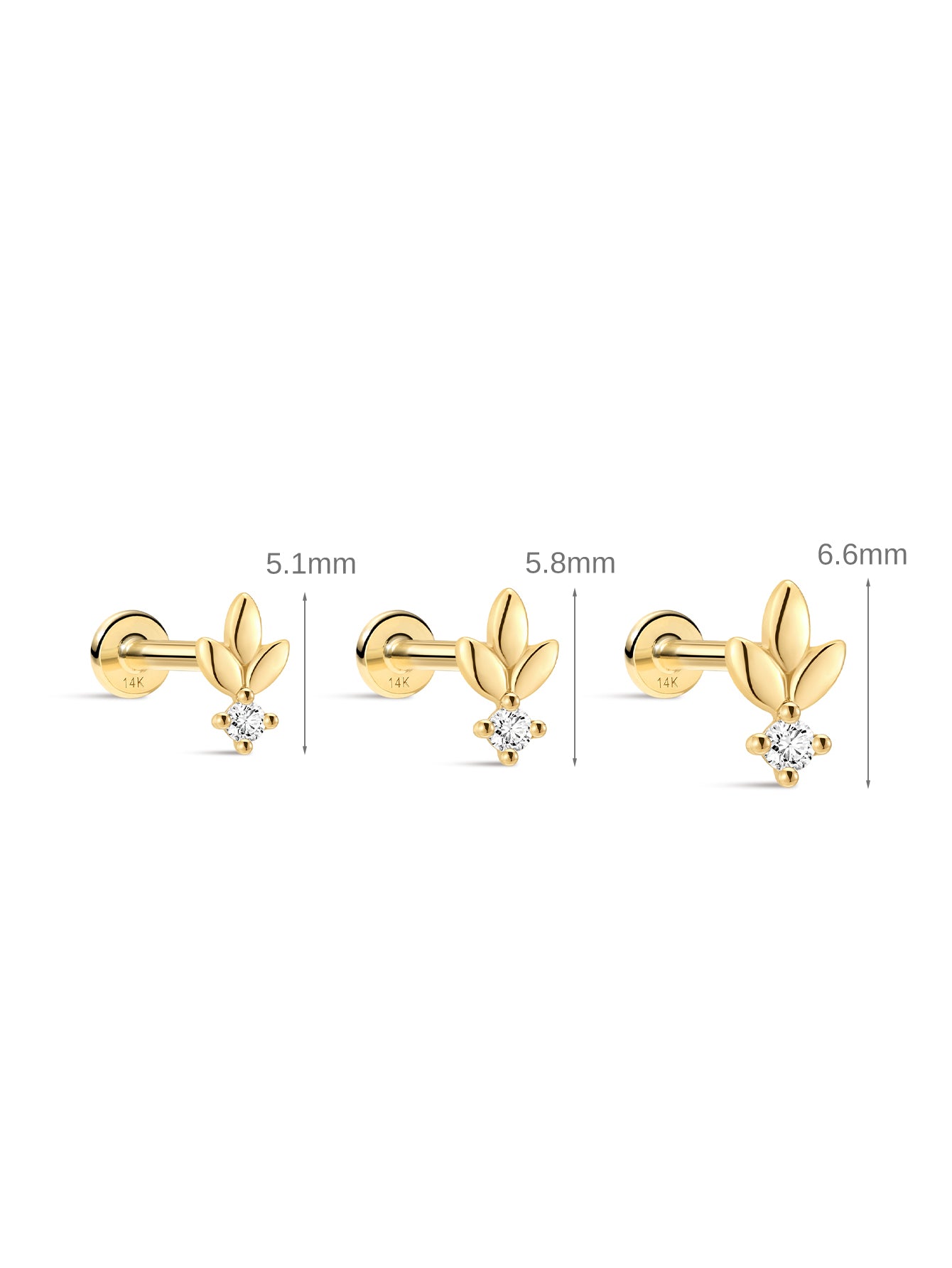 14k massief bladgoud oorpiercing Stud