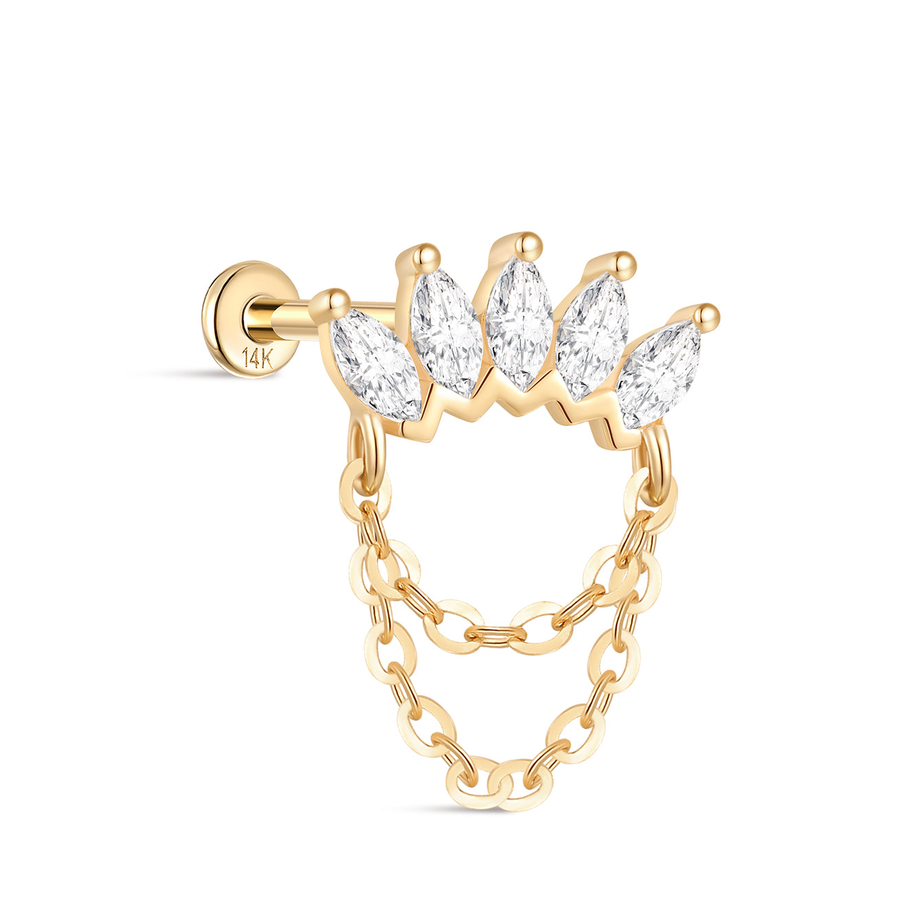 kosiner jewelry 14K Solid Gold Marquise Crown Tassel Flatback Stud