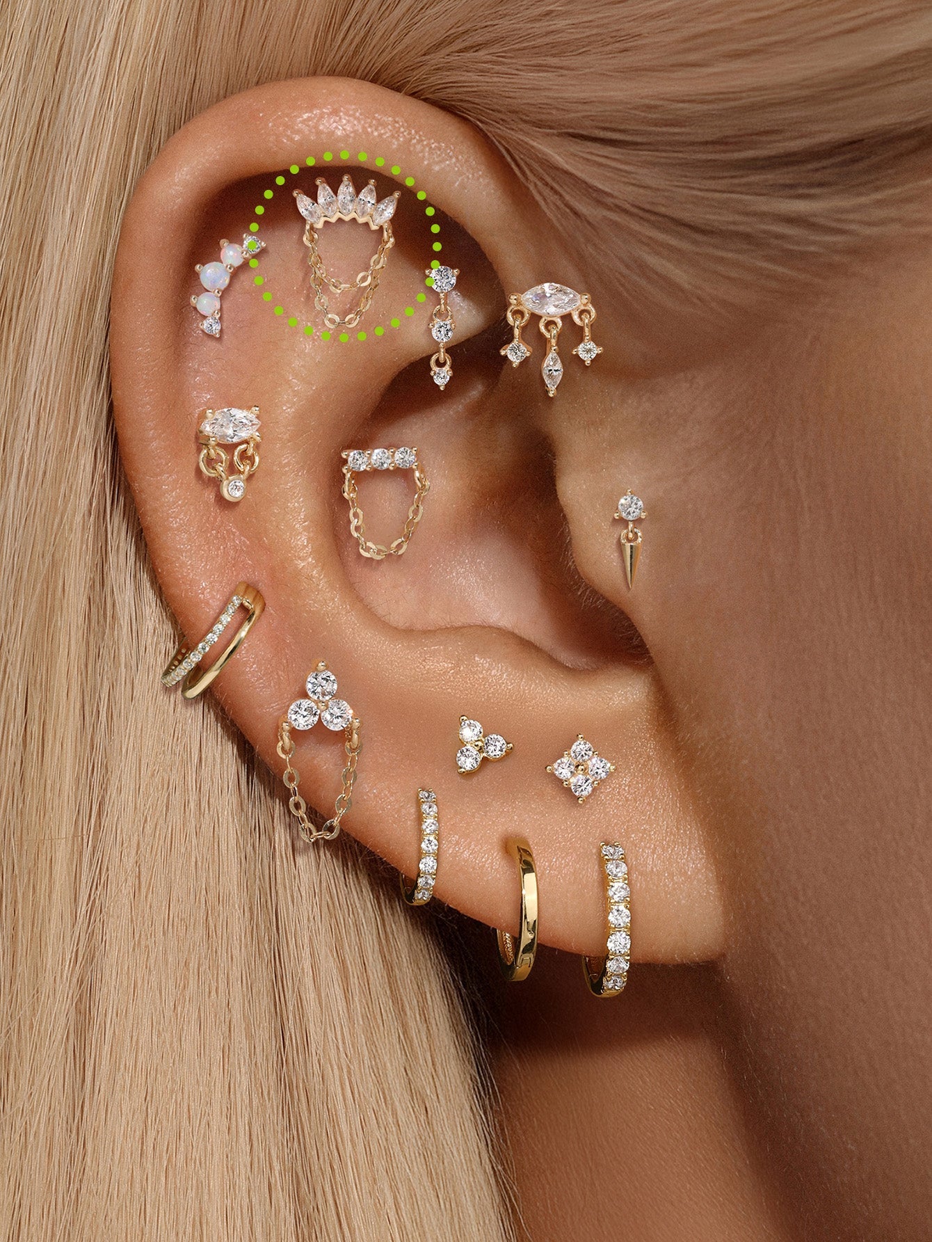 kosiner jewelry 14K Solid Gold Marquise Crown Tassel Flatback Stud