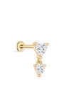 Kosiner Jewelry Clou d'oreille double cœur en or massif 14 carats