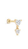 kosiner jewelry 14K Solid Gold Double Heart Dangle Flatback Stud
