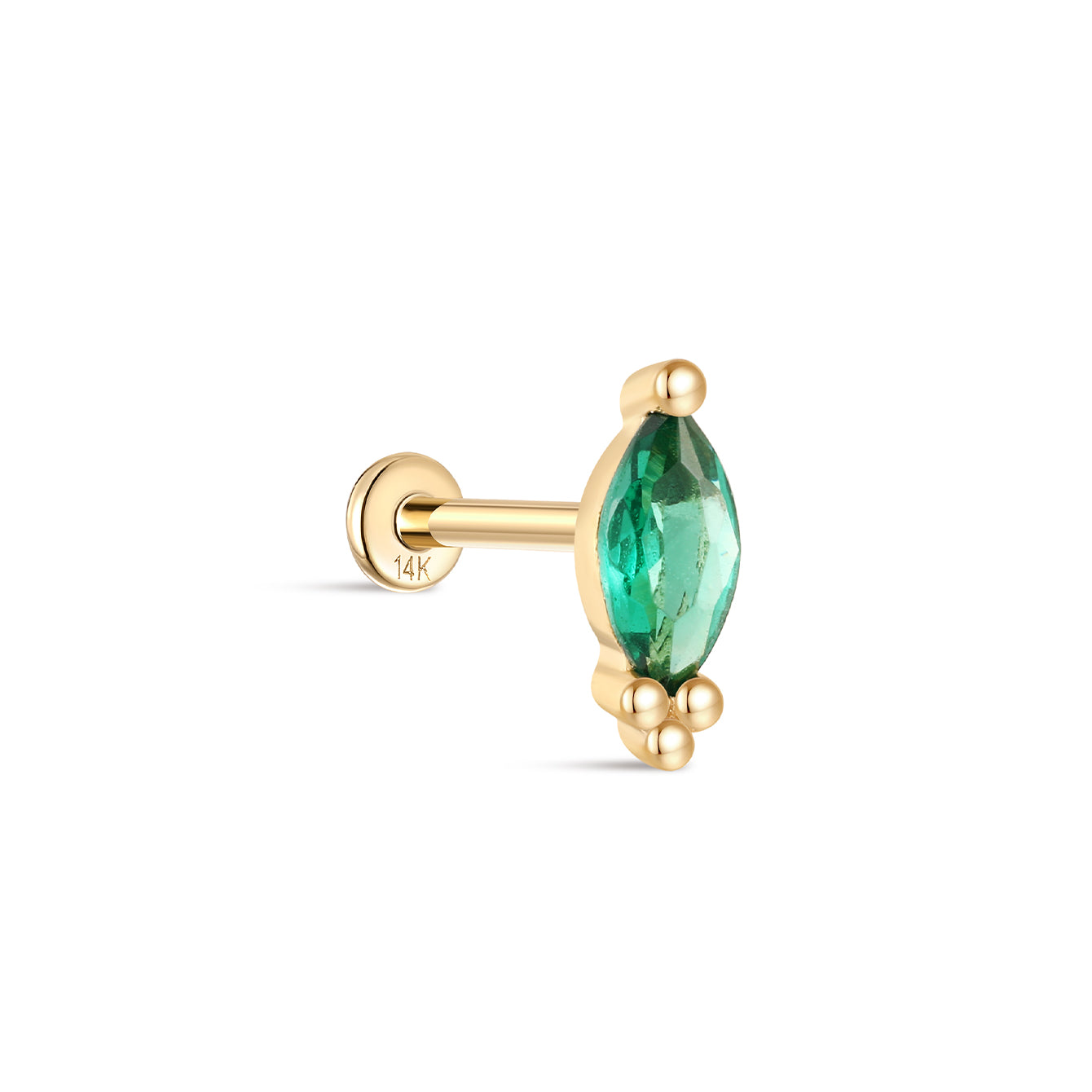 kosiner jewelry 14K Solid Gold Green Marquise Flatback Stud