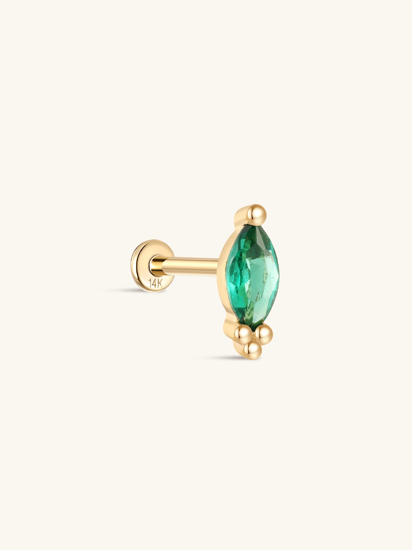 kosiner jewelry 14K Solid Gold Green Marquise Flatback Stud
