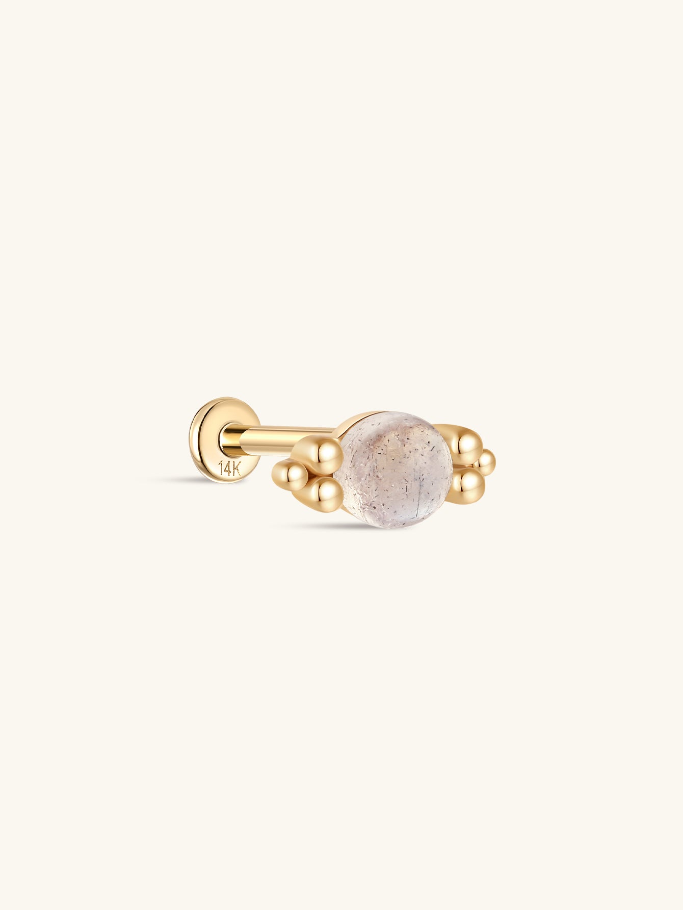 kosiner jewelry 14K Solid Gold Round Moonstone Flatback Stud