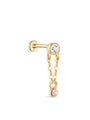 kosiner jewelry 14K Solid Gold Double Bezel Chain Flatback Stud