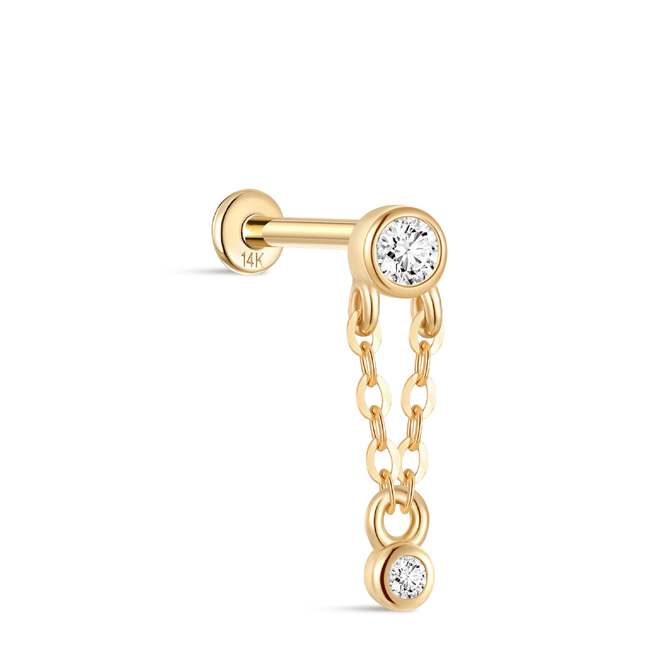 kosiner jewelry 14K Solid Gold Double Bezel Chain Flatback Stud